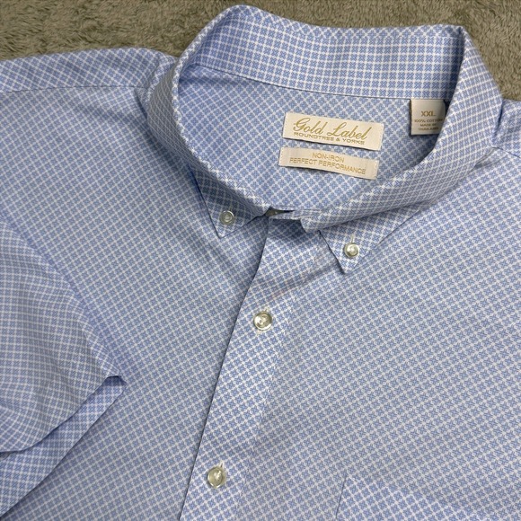gold label men's roundtree yorke fitted non-iron dress shirt reviews & | Shirts | Roundtree Yorke Mens Xxl Blue White Geometric Noniron Xxl magic moments